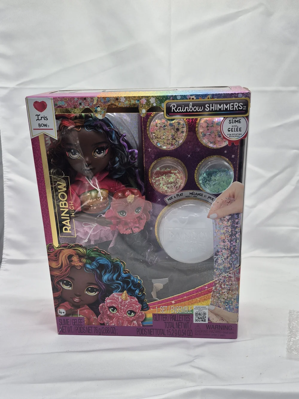 Rainbow Rainbow Shimmers Iris Bow Doll & Pink Slime Glitter Kit